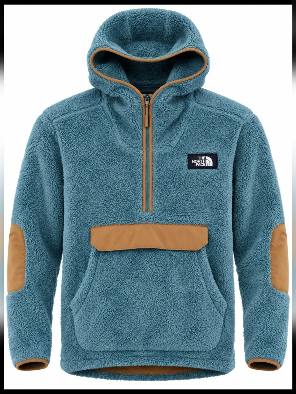 The North Face Men’s Campshire Sherpa Fleece Hoodie Pullover Blue Tan Small